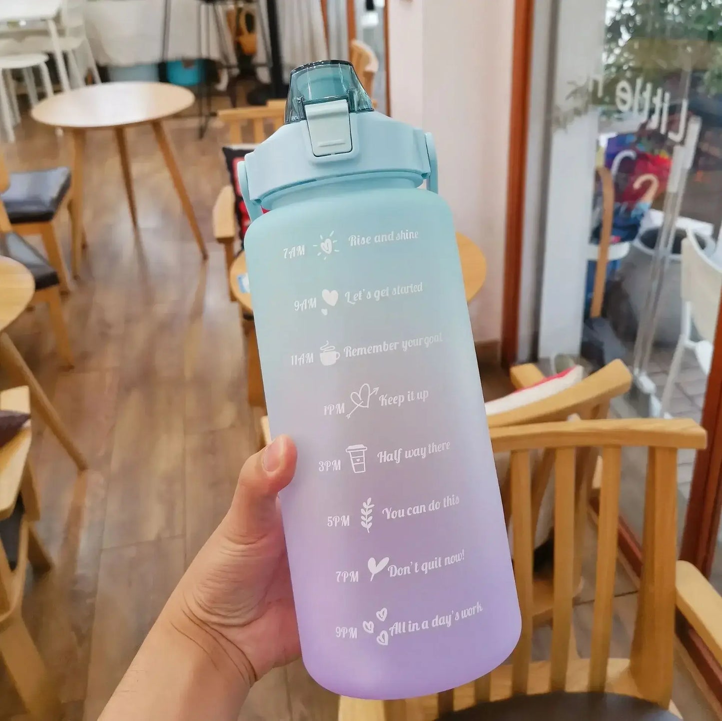 2 Liters Water Bottle Motivational 2 Liters Water Bottle Motivational Drinking Bottle with Time Marker Straw Gradient Plastic Cups