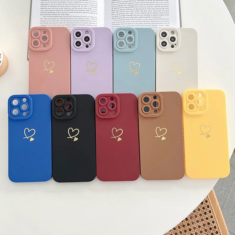 Ottwn Candy Color Silicone Phone Case For iPhone 14 Pro Max 11 12 13 Pro X XR XS Max 7 8 Plus Cute Love Heart Frame Soft Cover