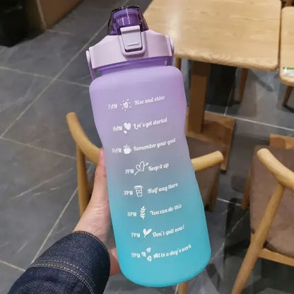 2 Liters Water Bottle Motivational 2 Liters Water Bottle Motivational Drinking Bottle with Time Marker Straw Gradient Plastic Cups