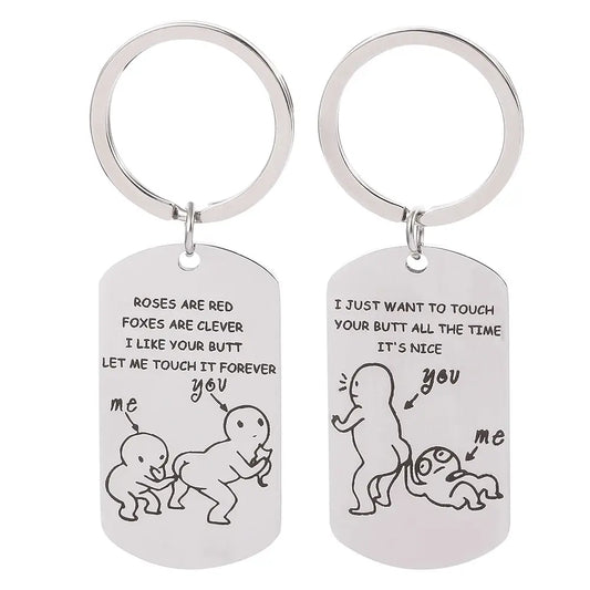 "Let Me Touch Your Butt " Funny Couple Keychain: Playful and Endearing Anniversary Gift