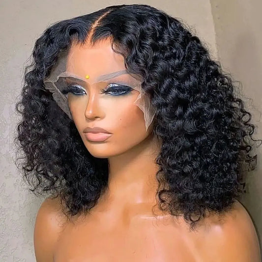 BOB Lace Front Wig Human Hair Pre Plucked 13x4 HD Transparent Curly Lace Front Wig Glueless Deep Wave Hair Wigs with Baby Hair