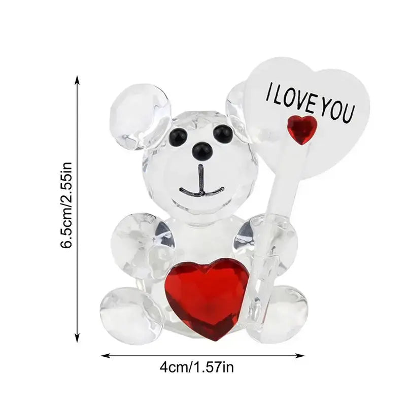 Adorable Bear Crystal Figurine Adorned with Heart-Shaped Ornaments