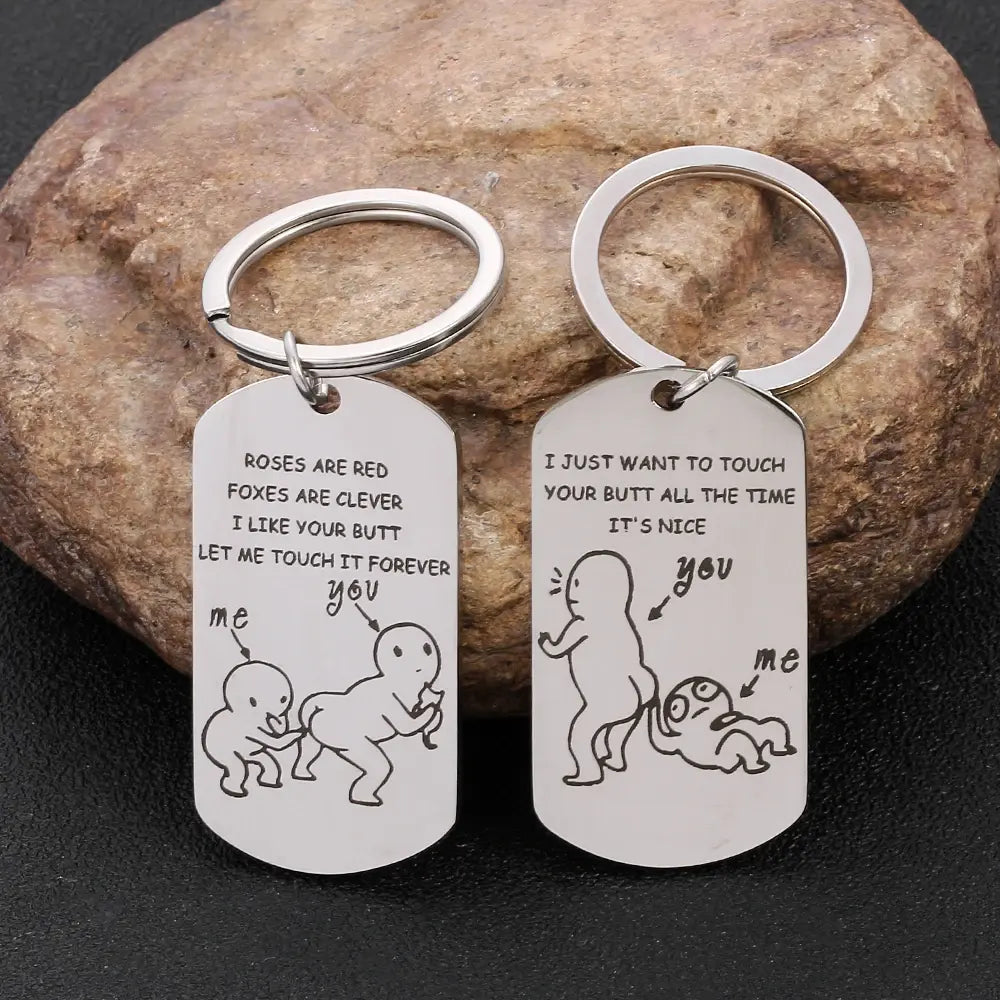 "Let Me Touch Your Butt " Funny Couple Keychain: Playful and Endearing Anniversary Gift
