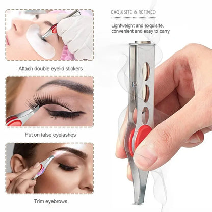: Stainless Steel LED Eyebrow Tweezer with Oblique Tip