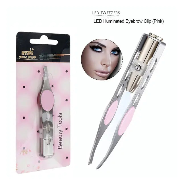: Stainless Steel LED Eyebrow Tweezer with Oblique Tip