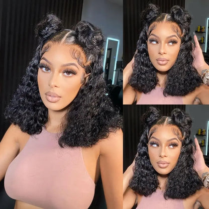BOB Lace Front Wig Human Hair Pre Plucked 13x4 HD Transparent Curly Lace Front Wig Glueless Deep Wave Hair Wigs with Baby Hair